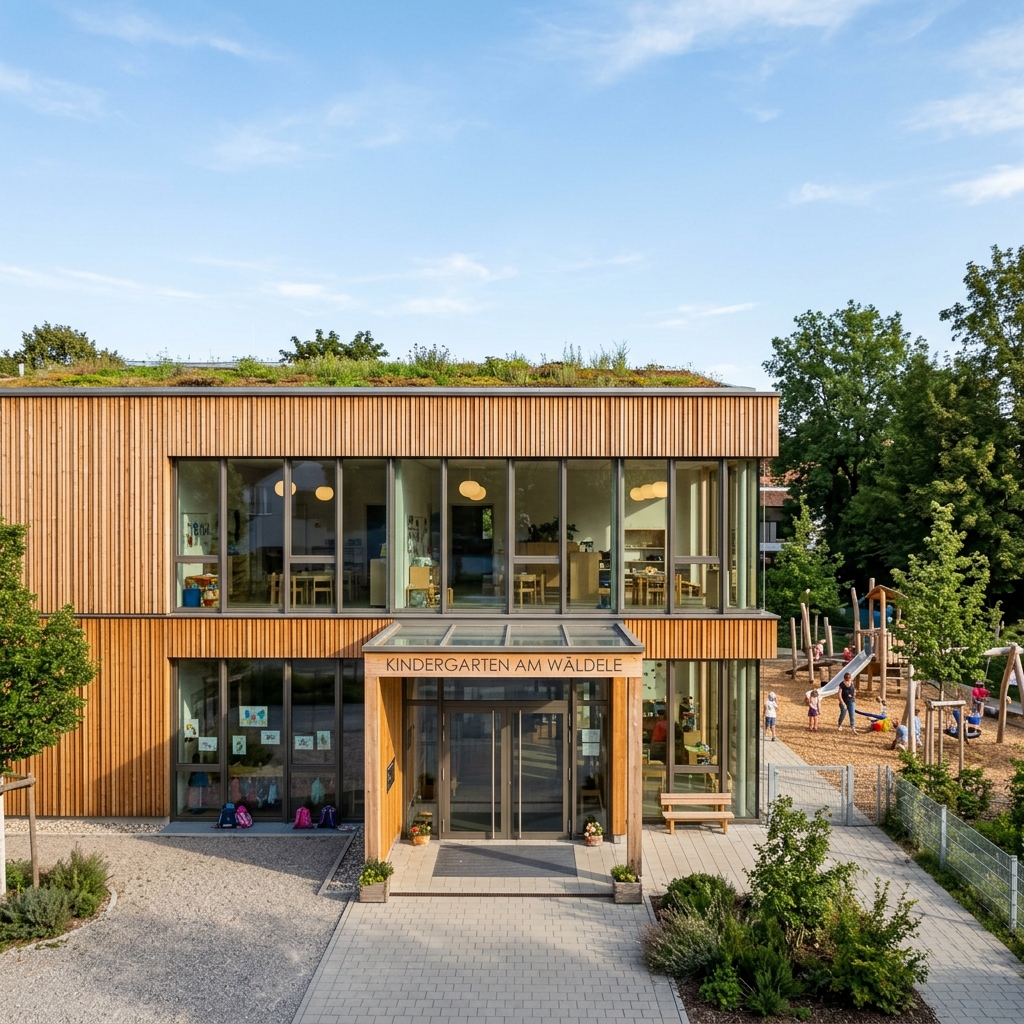 Holzfassade Lärche — Kindertagesstätte Fassadenansicht